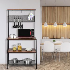 Costway Scaffale per panetterie con 4 livelli, Scaffale per microonde con 11 ganci e pannello a rete