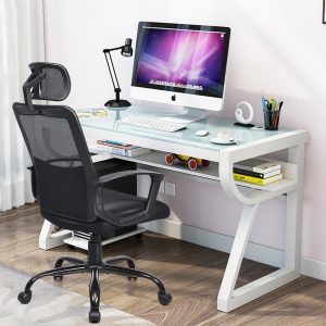 Costway Sedia ergonomica a rete con supporto lombare, Sedia girevole con schienale alto per computer, Nero