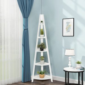 Costway Scaffale angolare a forma di scala con 5 livelli, Libreria multiusa a forma di A per ornamenti libri piante Bianco
