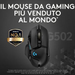 Logitech G G502 Mouse Gaming HERO Prestazioni Elevate, Sensore 25K, 25600 DPI, RGB, Pesi Regolabili, 11 Pulsanti Programmabili