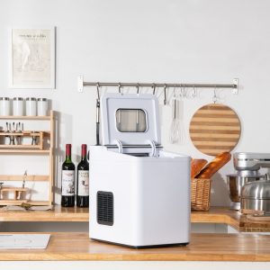 Costway Macchina del ghiaccio con autopulizia e coperchio di vetro, Macchina per il ghiaccio con funzionamento touch Bianco