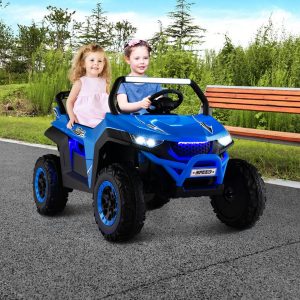 Costway Macchina SUV giocattolo a 2 posti con accessori luci suoni, Quod elettrico giocattolo 118x74x71cm Blu