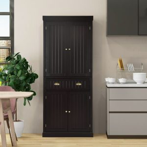 Costway Mobile dispensa da cucina alto 183cm con ripiani regolabili 2 ante e cassetto, Mobile credenza da soggiorno Marrone