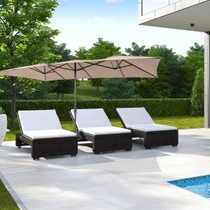 Costway Ombrellone da giardino doppia faccia con manovella tetti ventilati, Ombrellone con struttura metallica Caffè