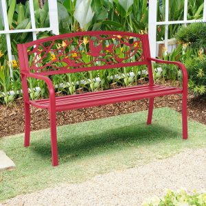 Costway Panchina a 2 posti di metallo, Panchina per giardino cortile veranda, Rosso