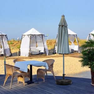 Costway Base per ombrellone in plastica e ferro, riempita con l’aqua, Supporto per ombrellone da esterno 51x13cm, Nero