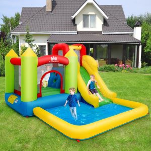 Costway Parco acquatico gonfiabile con casa e scivolo muro per arrampicarsi area per saltare piscina