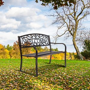 Costway Panchina da giardino in stile antico, Panca da esterno struttura durevole in metallo 127x63,5x89cm Bronzo