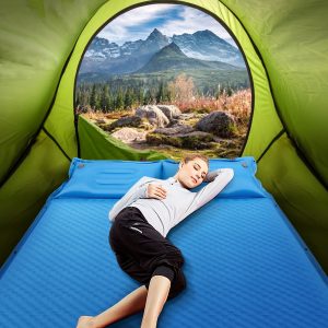 Costway Materasso da campeggio auto gonfiante, Materasso comodo per dormire con cuscini Blu