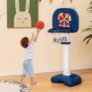 Costway Pallacanestro per bambini con gioco dell'anello palla appiccicosa set golf, Canestro da basket regolabile 100-140cm
