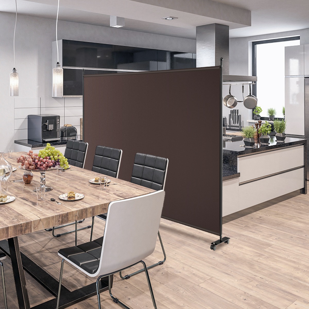 Costway Pannello divisorio singolo con ruote bloccabili, Paravento da interno portatile da soggiorno 184x184cm Marrone