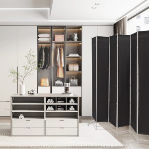 Costway Paravento pieghevole da interno in metallo, Divisorio a 6 pannelli con piedini stabili 300x180cm Grigio