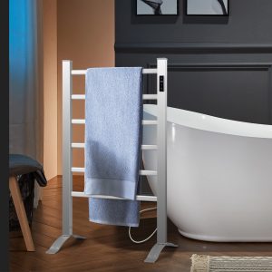 Costway Portasciugamani a 6 barre con display LED controllo di temperatura, Scaldasalviette termoarredo alluminio Argento