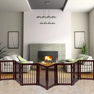 Costway Cancello per cani pieghevole 4 pezzi Cancelletto di sicurezza per animali domestici 203x76x1,8cm Marrone