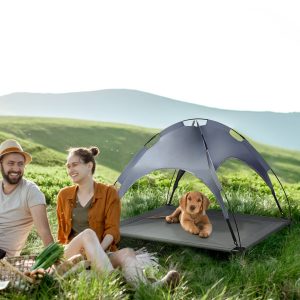 Costway Lettino per cani con tettoia smontabile, Brandina impermeabile e resistente al sole 89x87x105cm