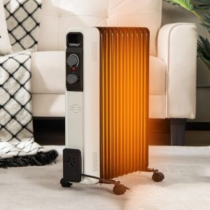 Costway Radiatore elettrico portatile a olio 2500W anti ribaltamento, Riscaldatore con 3 impostazioni di calore Nero