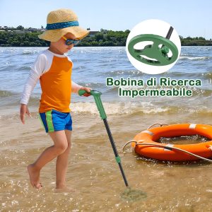 Costway Rilevatore di metalli per bambini con display LCD, Rilevatore di oro junior regolabile da 62-85cm Verde mimetico