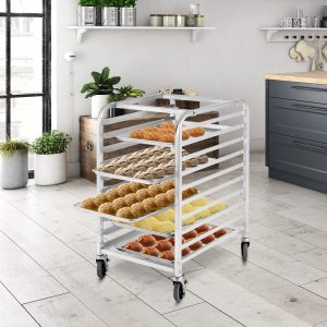 Costway Ripiano da forno in alluminio a 10 livelli con ruote bloccabili, Ripiano per panetteria per uso domestico