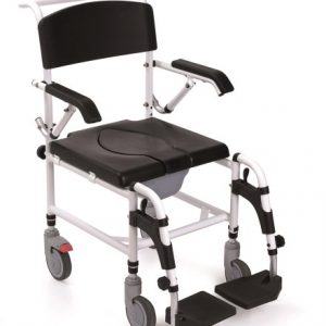 Carrozzina per wc e doccia - ruote piccole piroettanti da 12 cm con freni