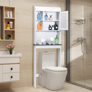 Costway Scaffale sopra la toilette a 4 livelli da bagno, Mobile sopra WC con ripiano regolabile in 5 posizioni 59x19x173cm