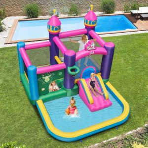 Costway Scivolo gonfiabile gigante per bambini con soffiatore 680W, Casa gonfiabile per esterno con borsa da trasporto