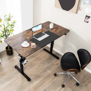 Costway Scrivania elettrica regolabile in altezza con foro passacavi e gancio, Postazione pc per ufficio casa Caffè