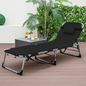 Costway Sedia a sdraio pieghevole da esterno con 5 posizioni regolabili foro per viso, Lettino prendisole portatile Nero