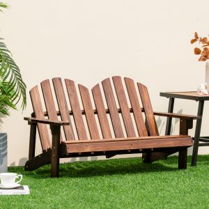 Costway Sedia adirondack per 2 bambini in legno di abete con schienale alto portata 100kg, Panchina da giardino Caffè