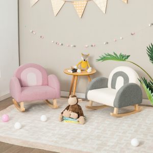 Costway Sedia dondolo per bambini con gambe in legno massiccio e cuscinetti antiscivolo, Poltrona a dondolo Grigio