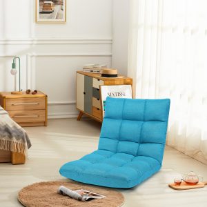 Costway Sedia imbottita da pavimento regolabile in 14 posizioni 105x56x15cm Azzurro