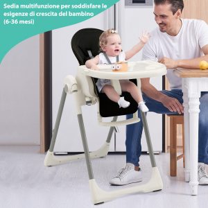 Costway Seggiolone pappa evolutivo con 7 altezze 4 inclinazioni poggiapiedi regolabile, Seggiolone pieghevole neonati Nero
