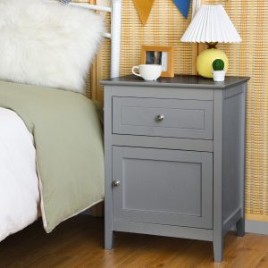 Costway Set 2 comodini moderni a 2 livelli con superficie spaziosa, Tavolini con cassetto estraibile gambe in legno Grigio