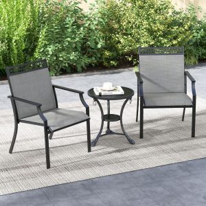 Costway Set di 2 sedie da pranzo per giardino con schienale alto tessuto a rapida asciugatura, Sedie da esterno Grigio