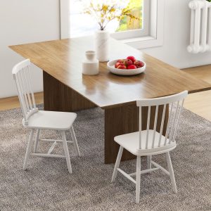 Costway Set di 2 sedie da pranzo Windsor, Sedie con schienali ergonomici a fuso struttura in legno massello di gomma Bianco