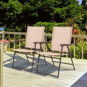 Costway Set di 2 sedie pieghevoli da patio con braccioli, Sedie da pranzo portatili per cortile terrazza piscina Naturale