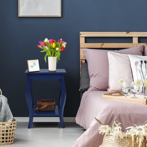 Costway Set di 2 tavolini con gambe curve ripiani aperti a 2 livelli piedini antiscivolo, 2 Tavolini laterali Blu scuro