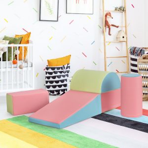 Costway Set di gioco da arrampicata per bambini da 5 pezzi, Strutture di gioco in schiuma impermeabili Colorato