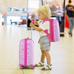 Costway Set di bagagli a mano con ruote per ragazzi e ragazze, Set di valigie rotanti portatili e leggeri da viaggio Rosa