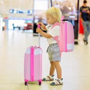 Costway Set di bagagli a mano con ruote per ragazzi e ragazze, Set di valigie rotanti portatili e leggeri da viaggio Roseo