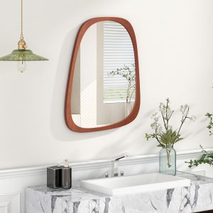 Costway Specchio irregolare asimmetrico da design astratto, Specchio da parete 68x53,5cm con cornice rustica Naturale