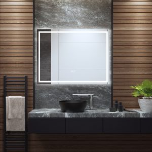 Costway Specchio rettangolare con illuminazione a LED, Specchio da parete con luminosità e temperatura colore regolabili