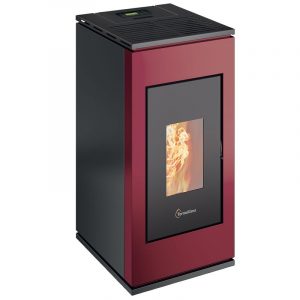 Stufa a pellet ermetica TermoVana Sofia 9.0 Rossa con uscita fumi posteriore, 8kW