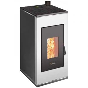 Stufa a pellet ermetica TermoVana Sofia 9,0 UP Bianca con uscita fumi superiore, 8kW