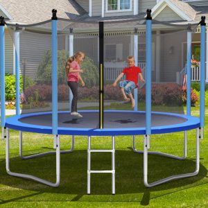 Costway Tappeto elastico da esterno 305 cm per bambini e adulti, Tappeto elastico con rete di sicurezza per saltare