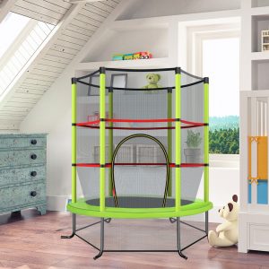 Costway Tappeto elastico per bambini con rete di sicurezza in acciaio resistente, Tappeto elastico con struttura Verde