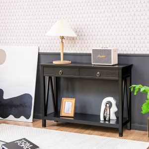 Costway Tavolino console multiuso con cassetto ripiano aperto, Tavolino laterale da divano moderno 106,5x35,5x78,5cm Nero