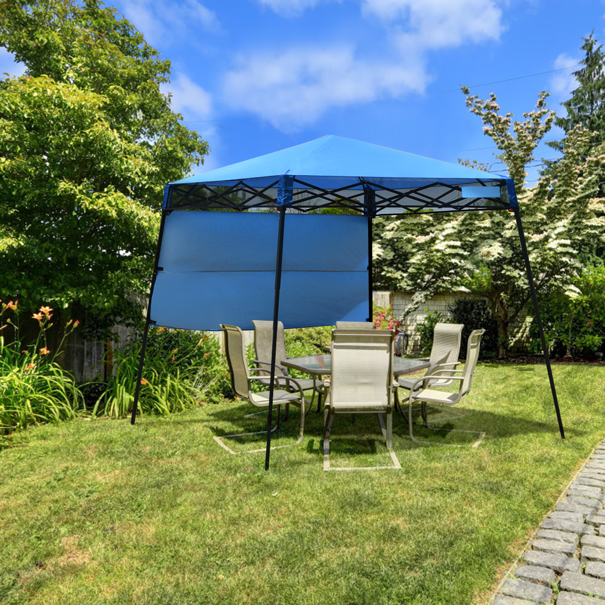 Costway Tenda a baldacchino portatile e leggero con borsa per campeggio, Gazebo da esterno con gambe inclinate Blu