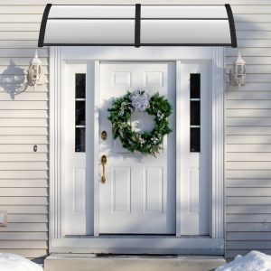 Costway Tettoia per porta per protezione da sole pioggia neve, Tettoia per porta finestra in alluminio 199x99cm Grigio