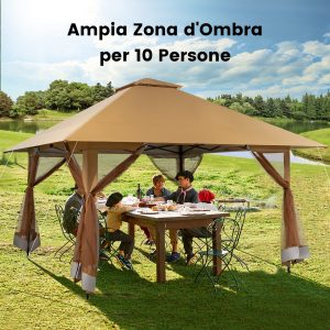 Costway Tettoia pop-up per gazebo con altezza regolabile borsa da trasporto con rotelle, Riparo portatile 400x400cm Marrone