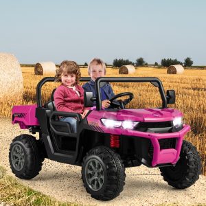 Costway Trattore elettrico giocattolo con letto di scarico 2.4G telecomando, Trattore giocattolo per bambini Rosa